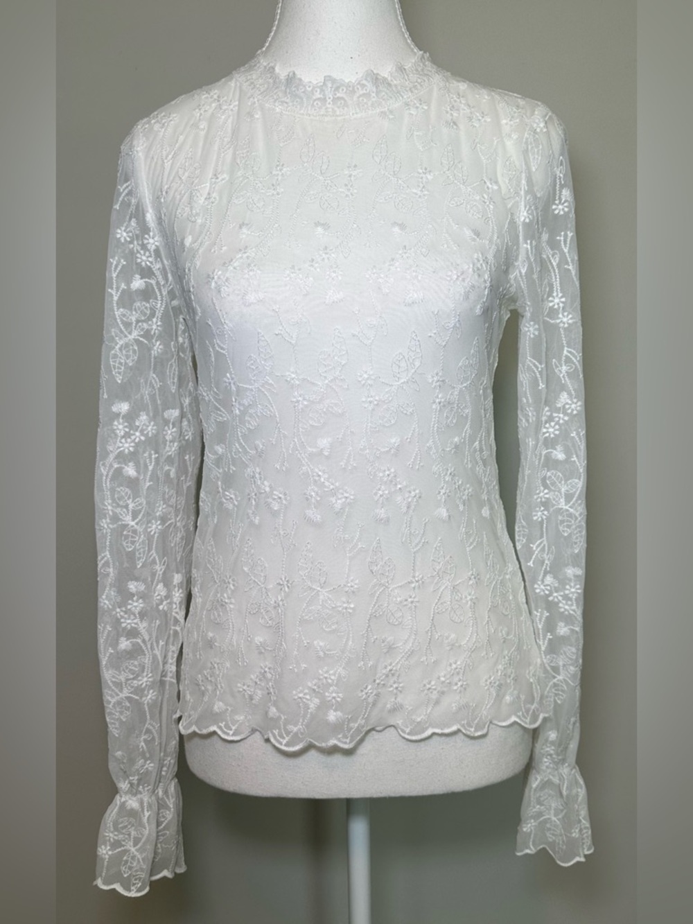 Sheer White Lace Layering Shirt High Neck Victorian Boho Romantic Angel Fairy